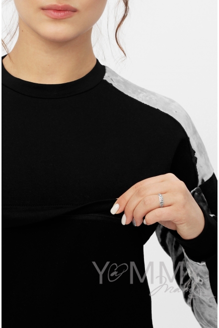 Костюм для беременных и кормящих с отделкой из велюра, черный