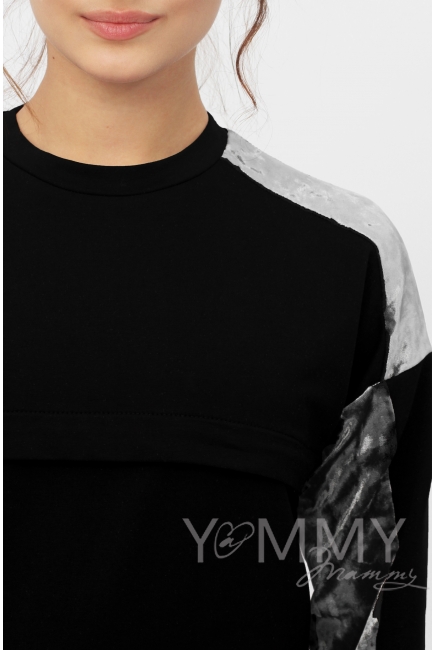 Костюм для беременных и кормящих с отделкой из велюра, черный