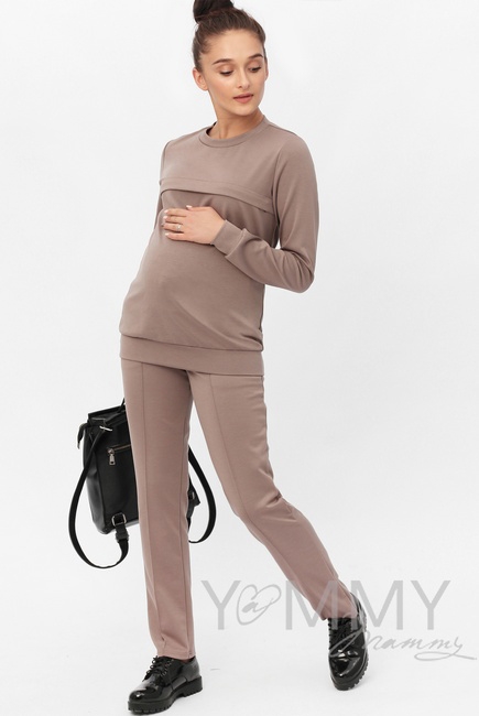 Костюм для беременных и кормящих из плотной вискозы, цвет темный капучино