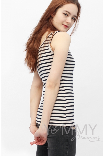 Майка для беременных и кормящих в полоску, бежевый/синий