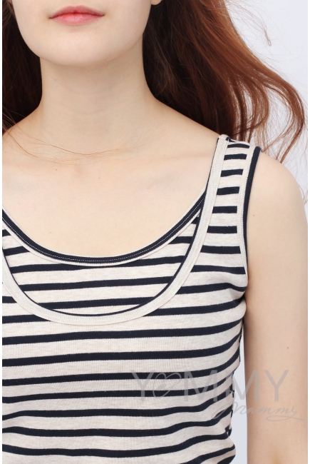 Майка для беременных и кормящих в полоску, бежевый/синий