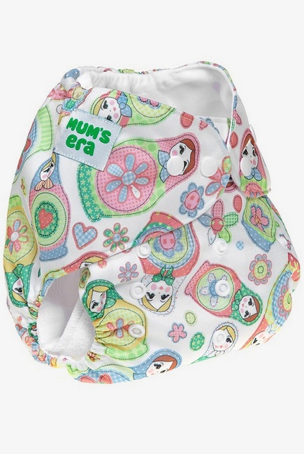 Многоразовый подгузник "Mums Era", Матрёшки белый (1 вкладыш)