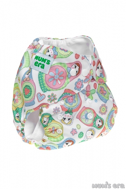 Многоразовый подгузник "Mums Era", Матрёшки белый (1 вкладыш)