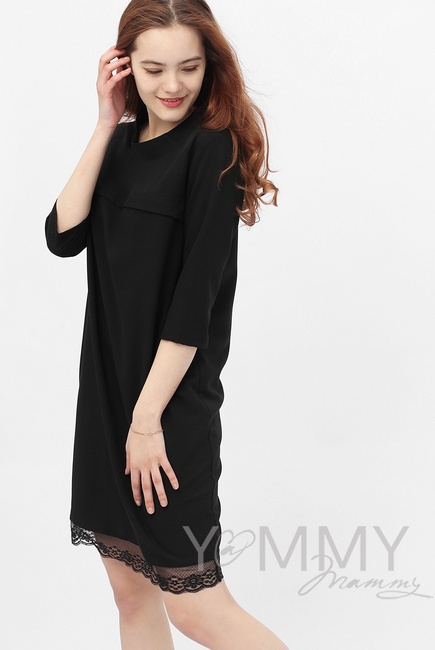 Платье для кормящих и беременных с кружевом, цвет черный