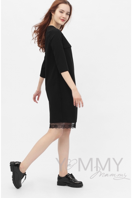Платье для кормящих и беременных с кружевом, цвет черный