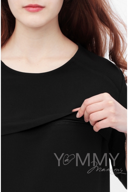 Платье для кормящих и беременных с кружевом, цвет черный