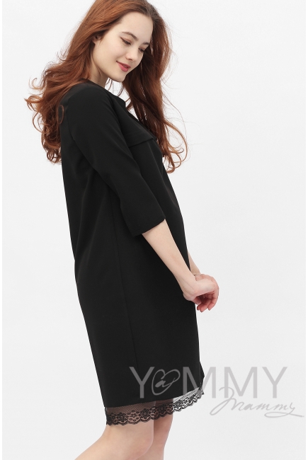 Платье для кормящих и беременных с кружевом, цвет черный