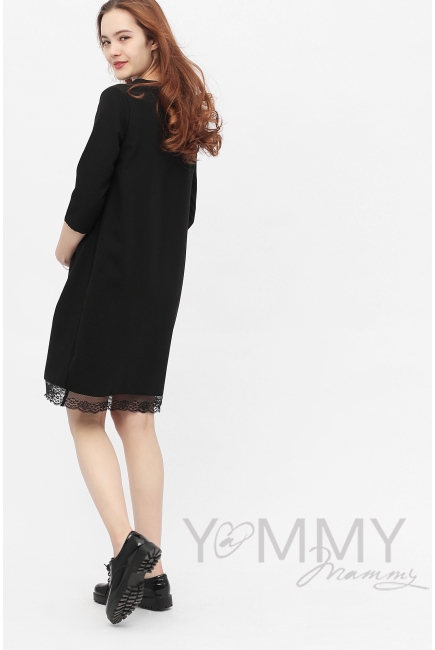 Платье для кормящих и беременных с кружевом, цвет черный