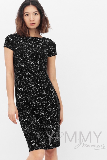 Платье для беременных и кормящих с серым рисунком, черный