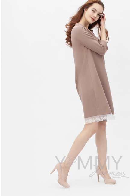Платье для беременных и кормящих с кружевом, капучино