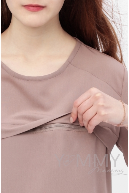Платье для беременных и кормящих с кружевом, капучино