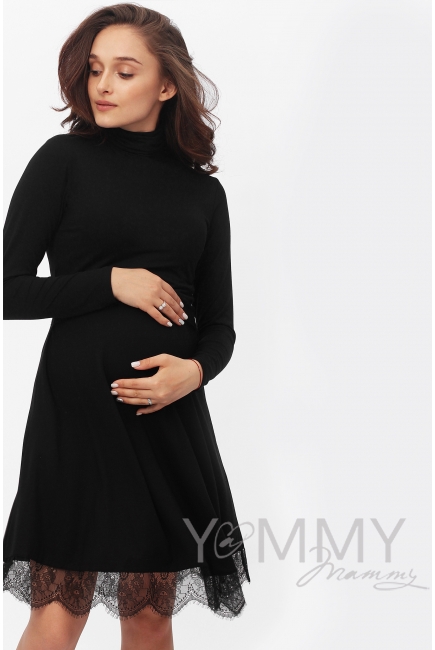 Платье для беременных и кормящих с кружевом, цвет черный