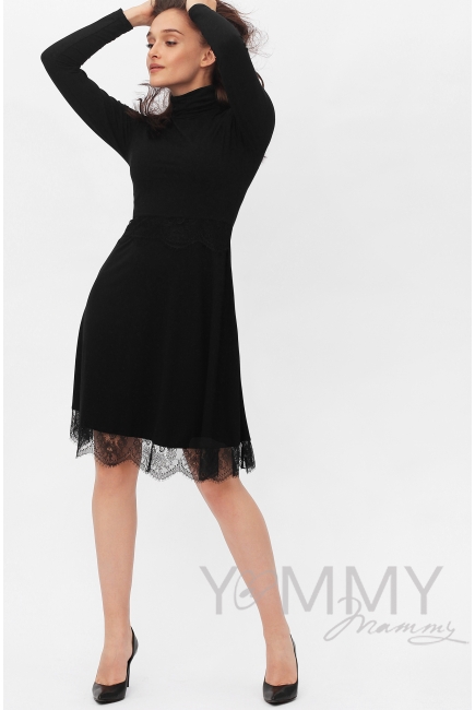 Платье для беременных и кормящих с кружевом, цвет черный