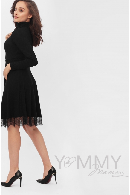 Платье для беременных и кормящих с кружевом, цвет черный