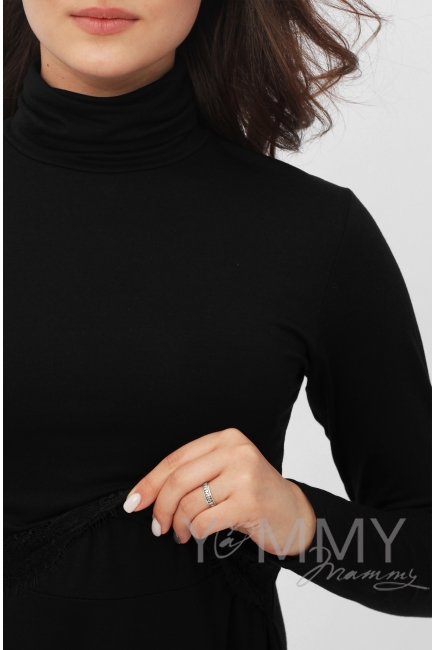 Платье для беременных и кормящих с кружевом, цвет черный