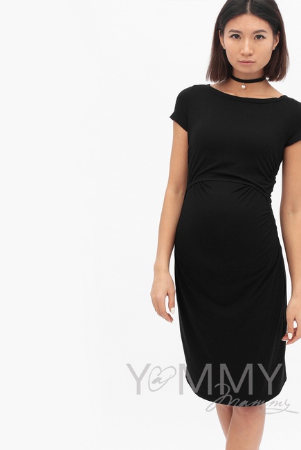 Платье для кормящих и беременных из модала с коротким рукавом, черное