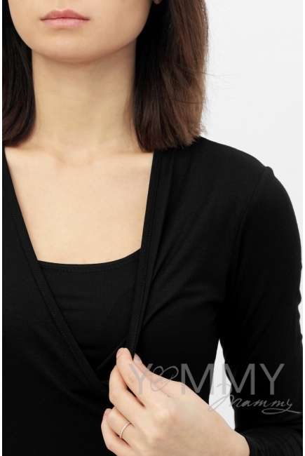 Платье для кормящих и беременных на запах с воланом, черное