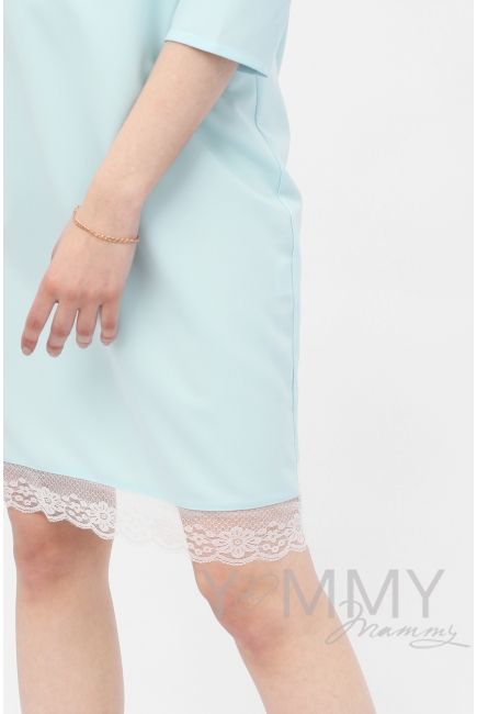 Платье для кормящих и беременных с кружевом, небесно-голубое