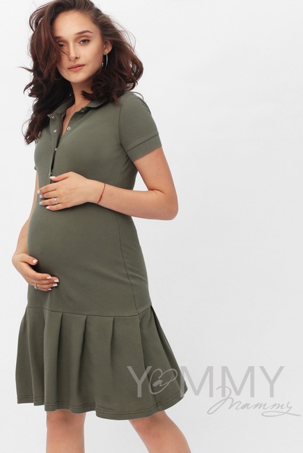 Платье для кормящих и беременных поло с воланом, цвет хаки