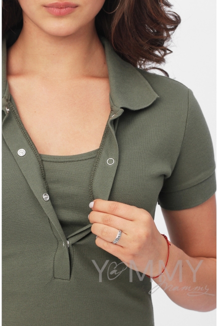 Платье для кормящих и беременных поло с воланом, цвет хаки