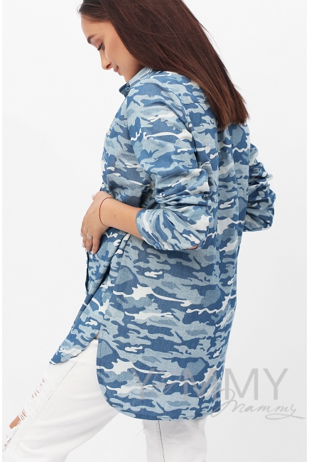Рубашка для беременных и кормящих джинсовая, цвет милитрари