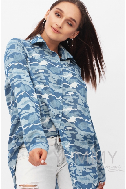 Рубашка для беременных и кормящих джинсовая, цвет милитрари
