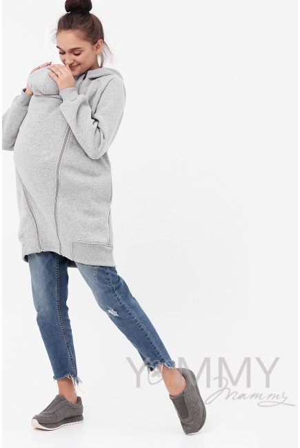 Слинготолстовка для беременных и кормящих, серый меланж