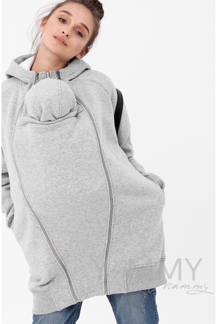 Слинготолстовка для беременных и кормящих, серый меланж