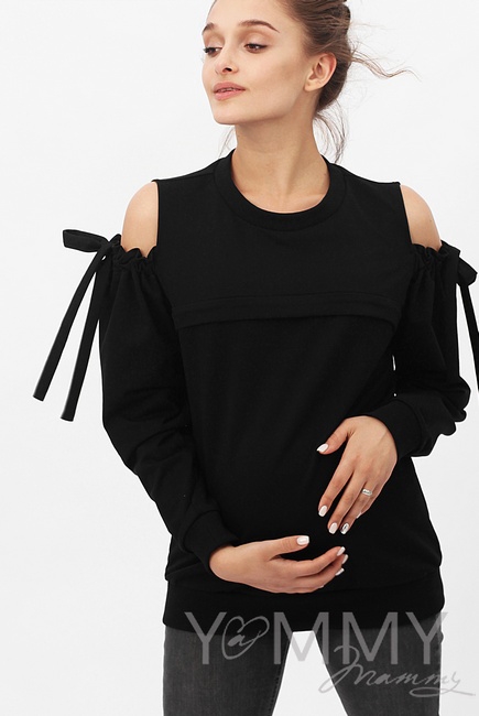 Свитшот для беременных и кормящих с вырезами на плечах, черный