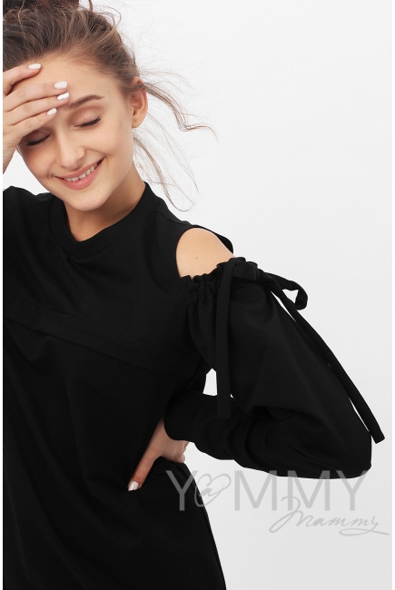 Свитшот для беременных и кормящих с вырезами на плечах, черный