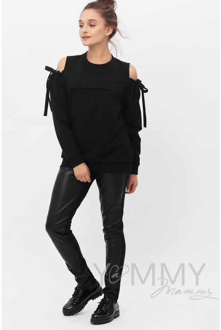Свитшот для беременных и кормящих с вырезами на плечах, черный