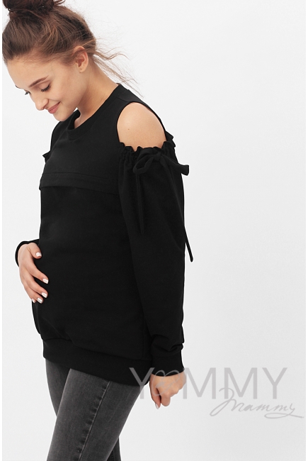 Свитшот для беременных и кормящих с вырезами на плечах, черный