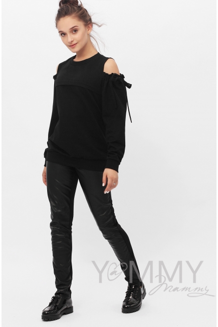 Свитшот для беременных и кормящих с вырезами на плечах, черный