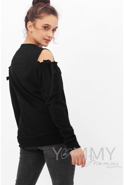 Свитшот для беременных и кормящих с вырезами на плечах, черный