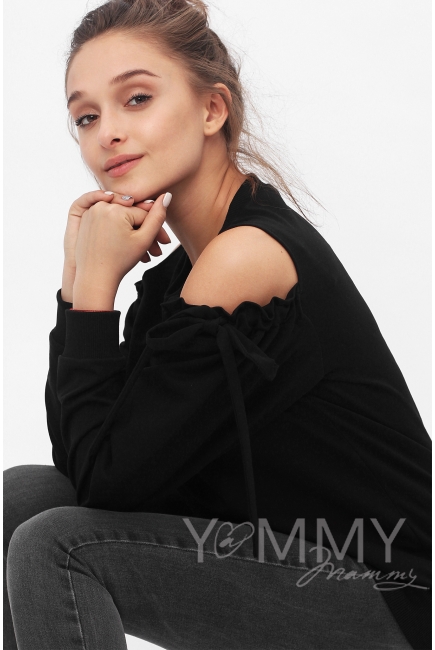 Свитшот для беременных и кормящих с вырезами на плечах, черный