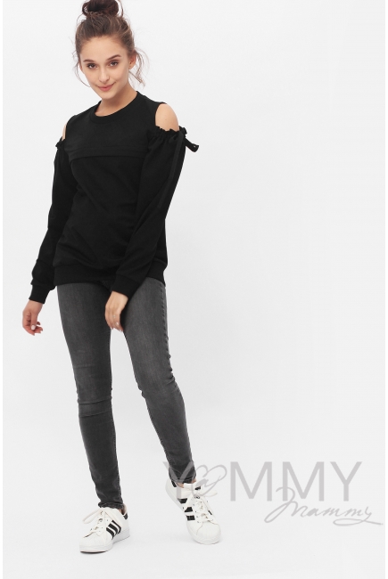 Свитшот для беременных и кормящих с вырезами на плечах, черный