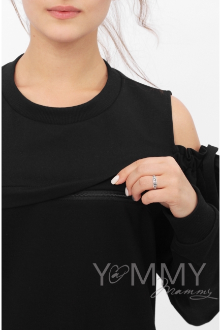 Свитшот для беременных и кормящих с вырезами на плечах, черный