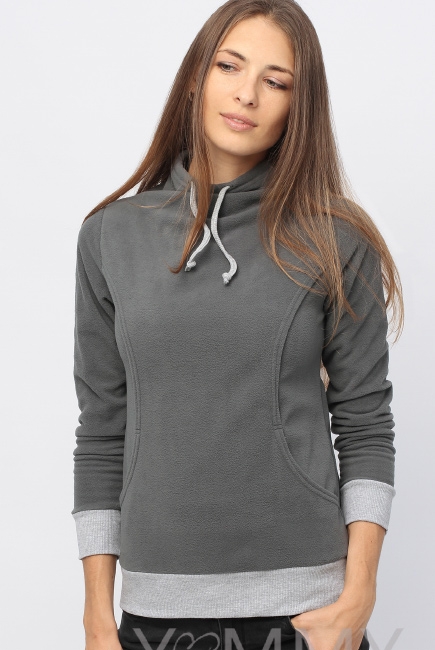 Толстовка для кормящих и беременных флисовая с завязками, цвет темно-серый