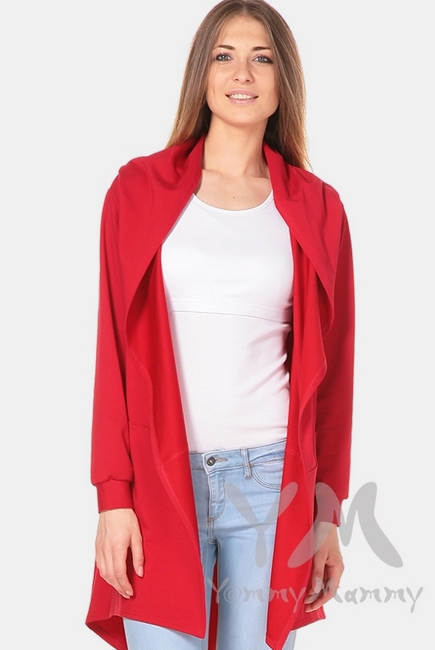 Кардиган с капюшоном для беременных и кормящих, красный