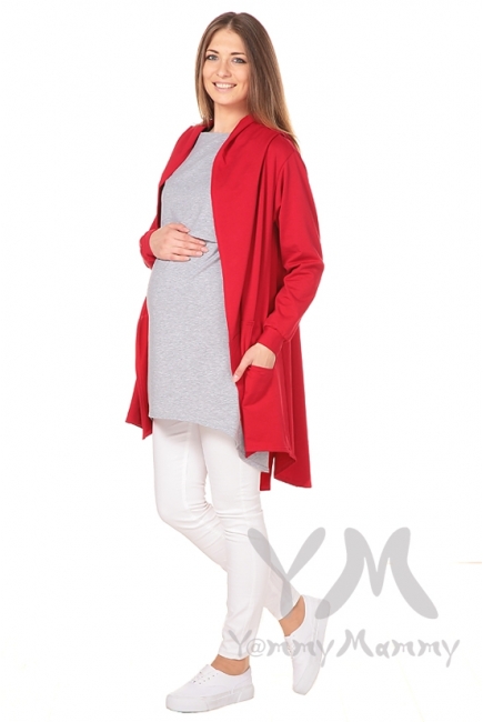 Кардиган с капюшоном для беременных и кормящих, красный