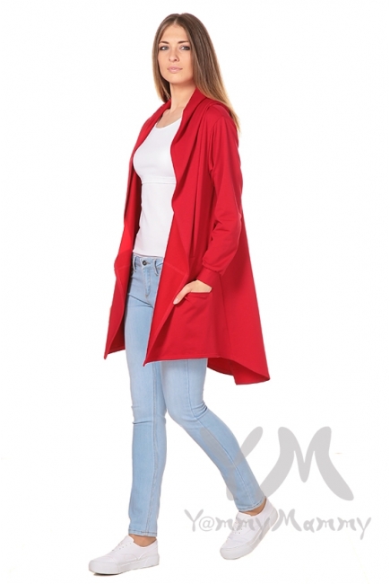 Кардиган с капюшоном для беременных и кормящих, красный