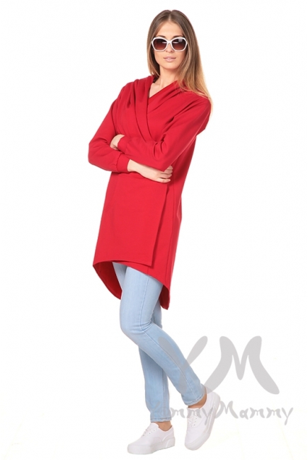 Кардиган с капюшоном для беременных и кормящих, красный