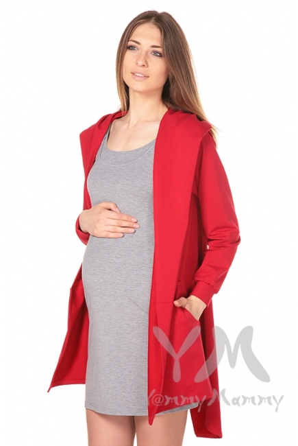 Кардиган с капюшоном для беременных и кормящих, красный