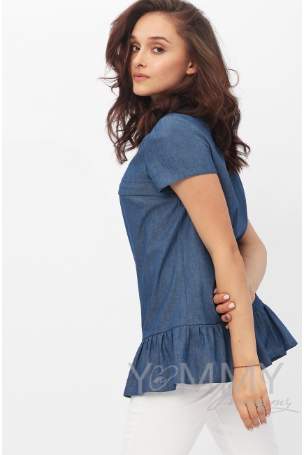 Блуза для беременных и  кормящих с воланом, деним