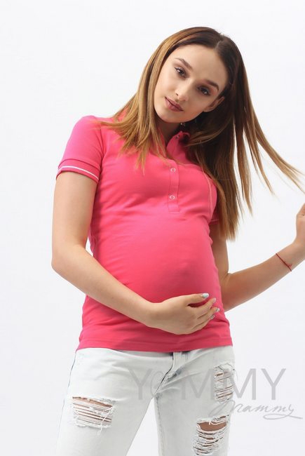 Футболка поло для беременных и кормящих, фуксия