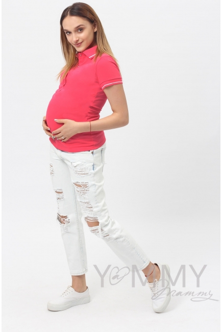 Футболка поло для беременных и кормящих, фуксия