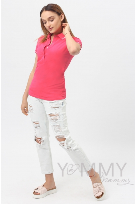 Футболка поло для беременных и кормящих, фуксия