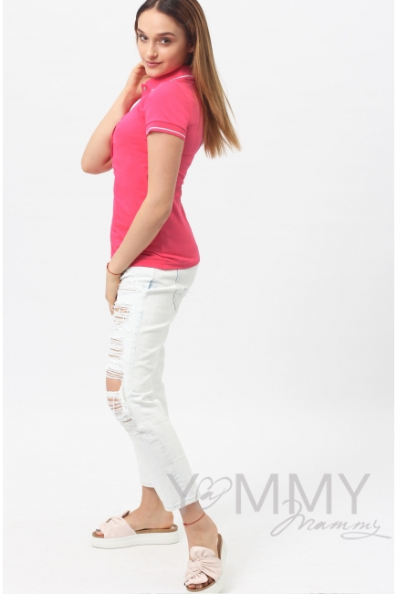 Футболка поло для беременных и кормящих, фуксия
