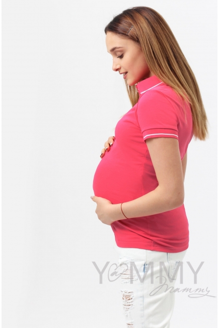 Футболка поло для беременных и кормящих, фуксия
