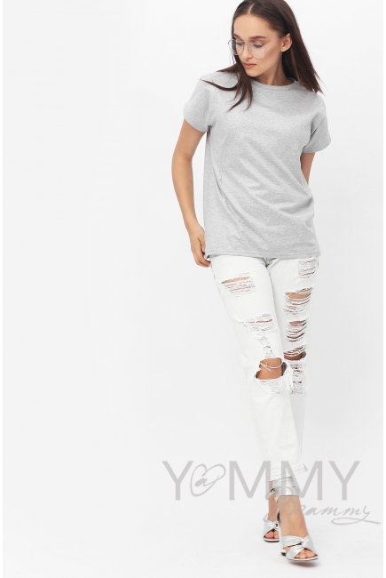 Футболка для беременных и кормящих с серебряным напылением, серый меланж